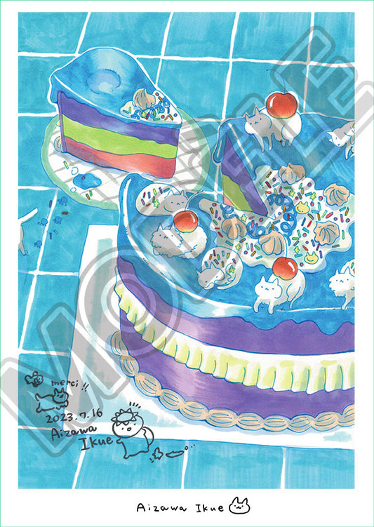 Gâteau & Chats Illustration A4  par Ikue Aizawa (Précommande)