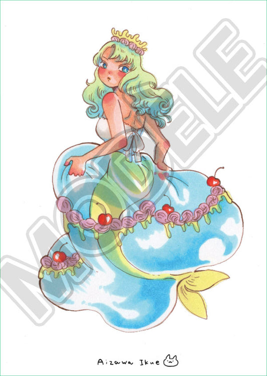 Sirène & Gâteau - Illustration A4  par Ikue Aizawa (Précommande)